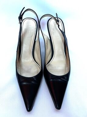 Coach Black Leather Slingback Heels Pointed Toe Kitten Heel Size 8 B